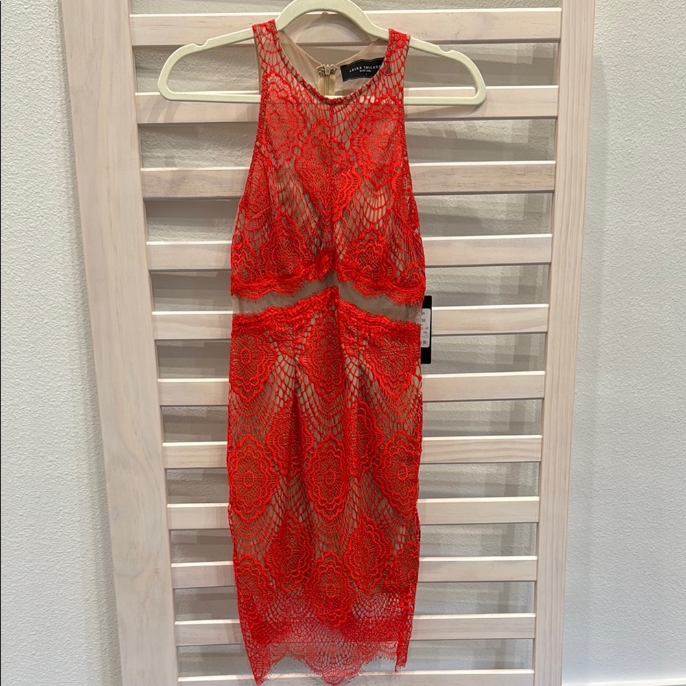 NWT red lace sheer dress fully lined